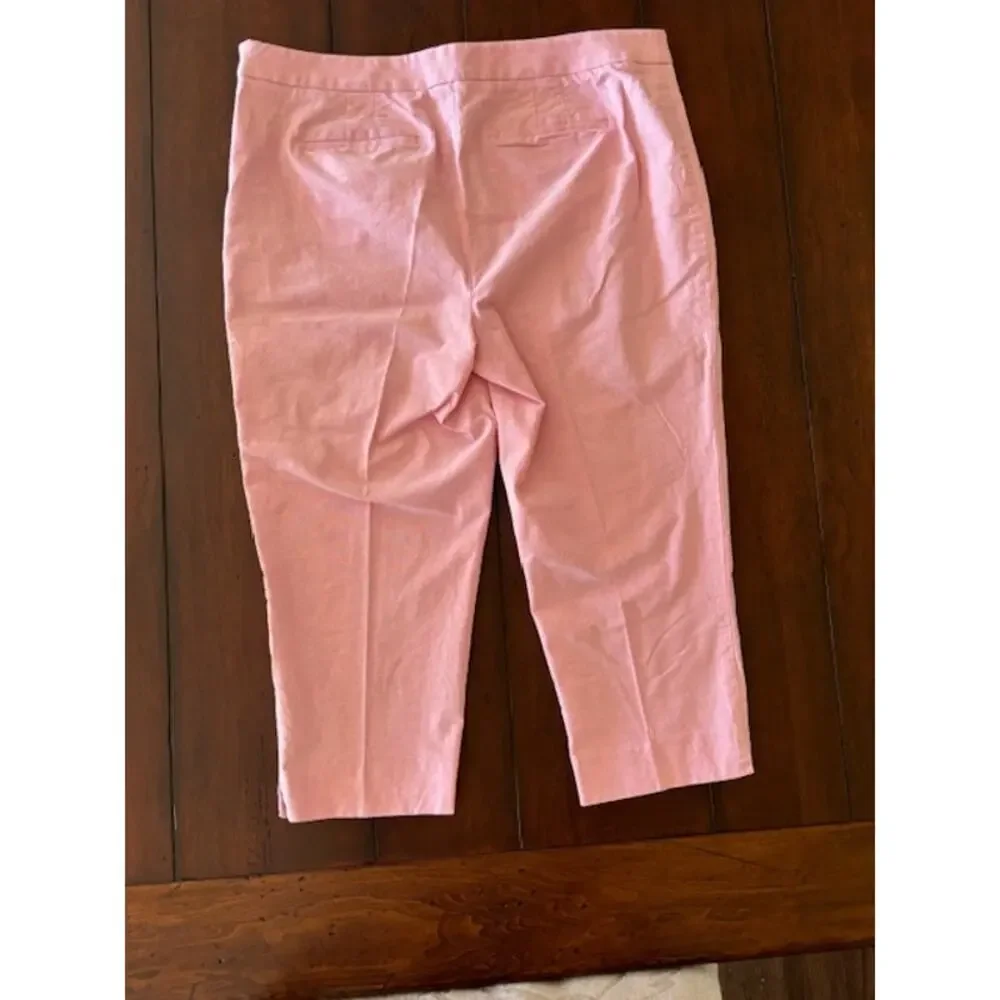 Talbots Size 14 Petite Chatham Crop Side Zip‎ Light Pink Cotton Chambray Pants